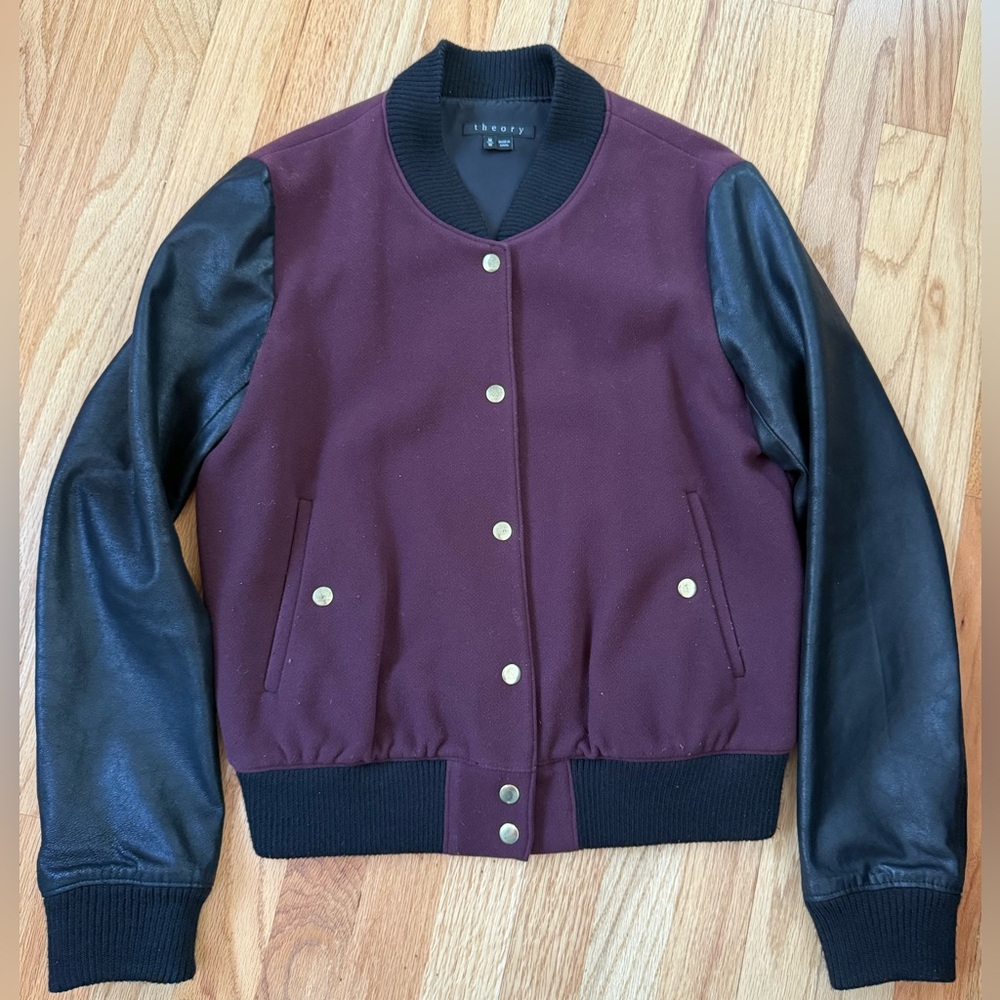 Theory Maroon Varsity Jacket with pockets